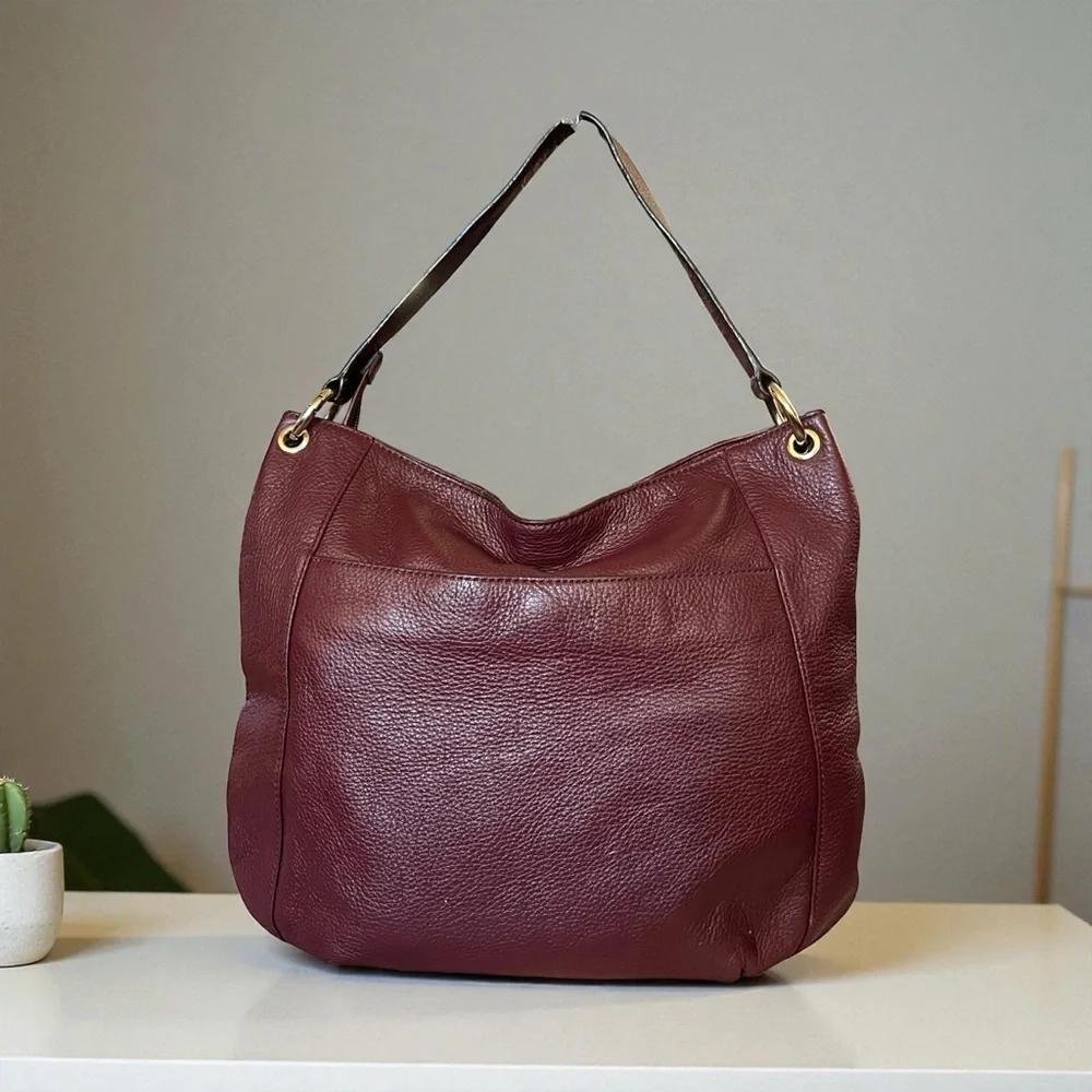 Michael Kors Burgundy Leather Charm Tassel Hobo Bag